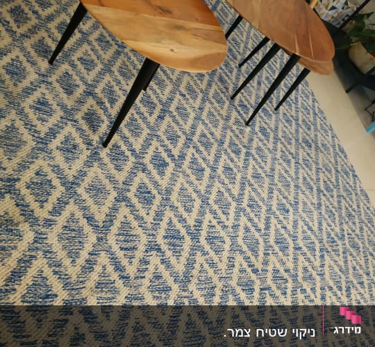 שטיח עם דוגמת יהלומים כחולים ולבנים
